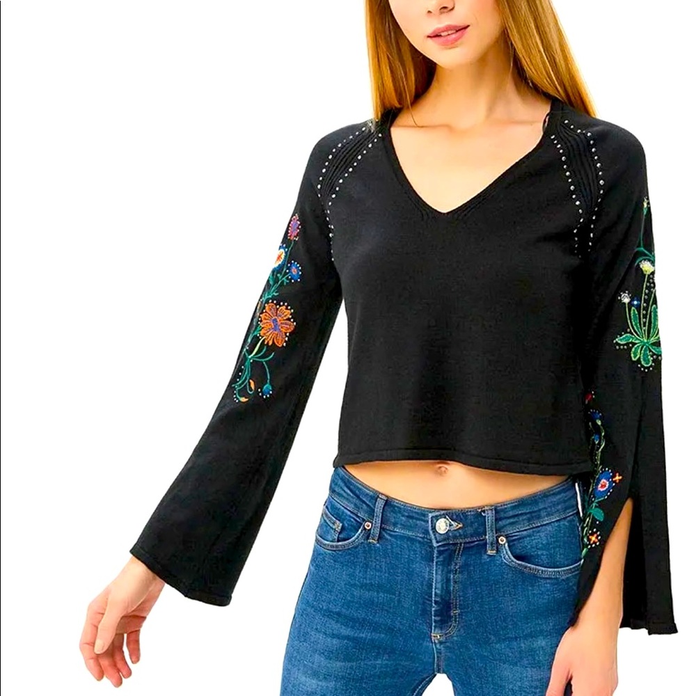 TOPSHOP black Embroidered sweater, size 12